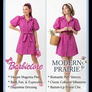Discreet NYC Magenta Puff Sleeve Mini Dress XL - Barbiecore & Modern Prairie